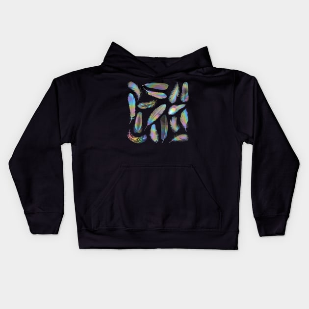 Iridescent Feathers Kids Hoodie by dinaaaaaah